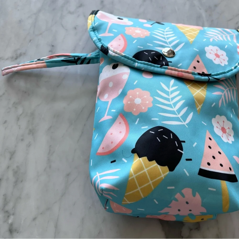 Adjustable, vinyl, disposable diapers with carry bag. Inserts bought separately.